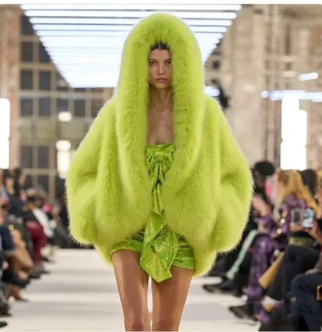 Faux Fox Fur Hooded Coat