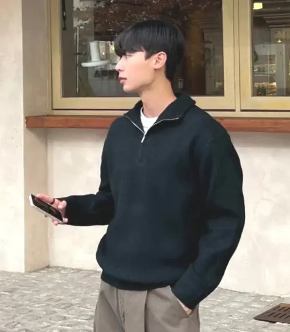 American Style Knitted Zipper Sweater