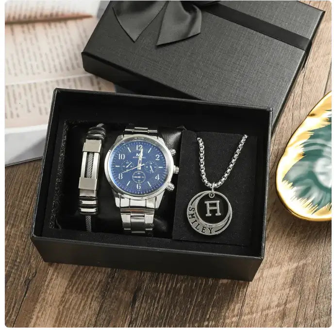 Men's Business, Holiday, and Birthday Gift Bracelet Necklace Watch Set