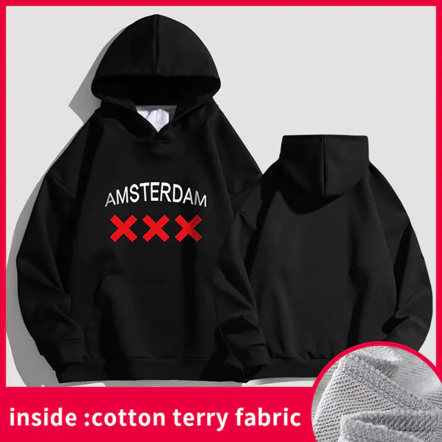 Amsterdam Unisex Hoodie - Black Oversized Sweatshirt