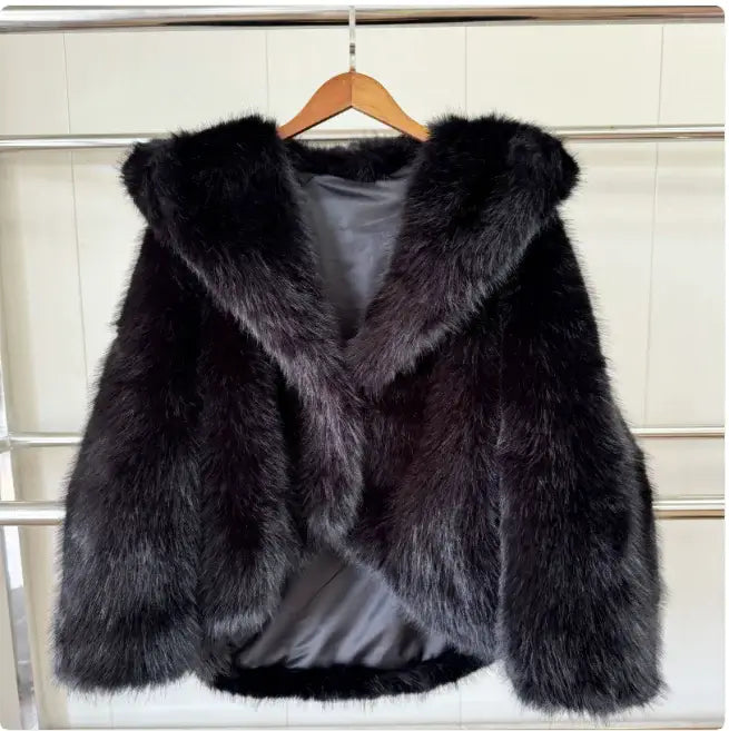 Faux Fox Fur Hooded Coat