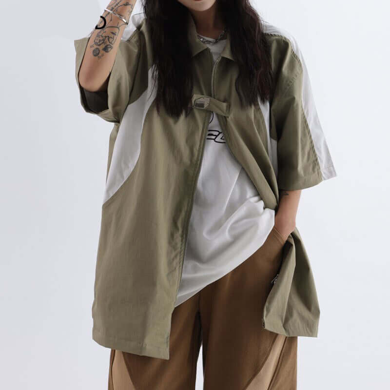 Oversized American Style Double Zipper Short Sleeve Jacket